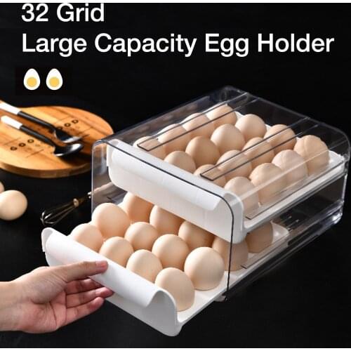 32 Grid Large Capacity Egg Holder Double-Layer Transparent Tray Containers Kitchen Egg Storage Box Kitchen justifiable