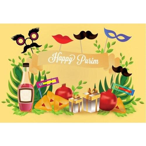 Cartoon Happy Purim Backdrop Yellow Photography Background Photo Booth Studio Decor