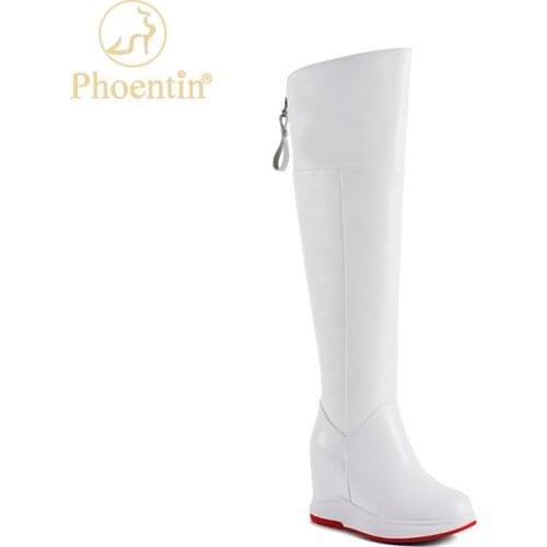 Phoentin wedge boots over knee 2020 new genuine leather thigh boots high heels wedges zip closure white women shoes white FT1205