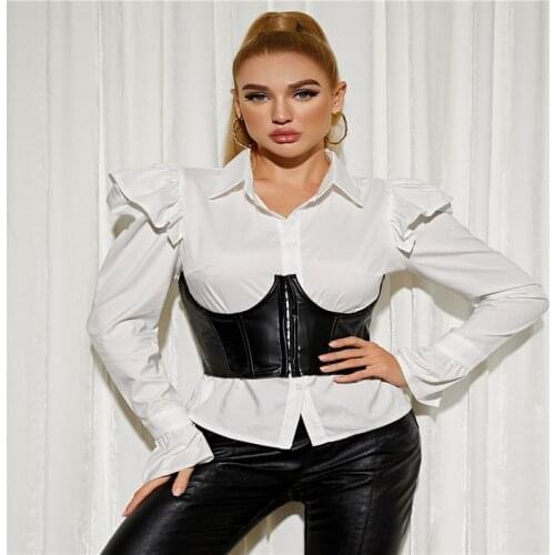 Women Corset Waist Belt Black Stitching Zipper PU Leather Sexy Wide Elastic Tie Bodycon Waspie Belt Sling Top Vest 2020 Fashion