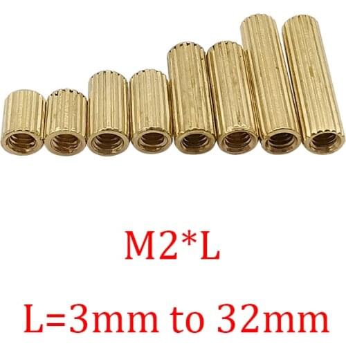 10Pcs/Lot M2 *L L=3mm to 32mm Thread Brass Round Standoff Spacer Female to Female Jack M2 Threaded Spacer Screw PCB Pillar