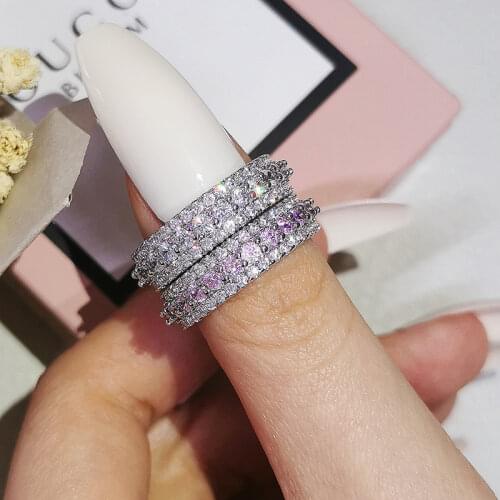 2pcs Per Set Luxury Pack Pink 925 Sterling Silver Wedding Band Eternity Ring for Women Gift Finger Lots Jewelry R4572
