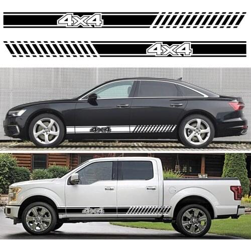 2PCS Fashion racing stripes car stickers creative 4 x4 graphics modified vinyl decals pickup truck side skirts door accessories