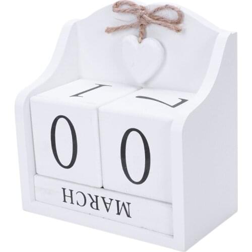 2019 Creative Diy Wood Block Perpetual Calendar Desk Figurines Calendar Wood Calendar Fashion Home Office Decoration Gift-White