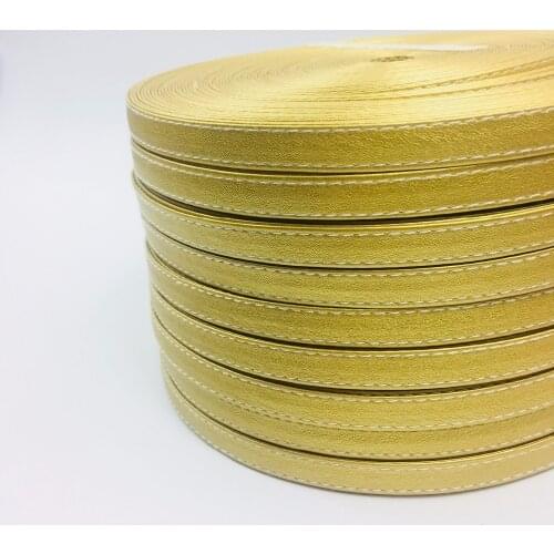 50Meters/Lot 10mm Wholesale Gold PU Leather Ribbon with White Stitching 3/8'' Faux Leather DIY Choker Necklace Hair Bow Material