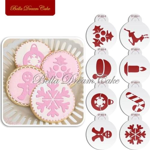 8pc Merry Christmas Gift Socks Design Cookies Stencil Coffee template Stencils Fondant sugarcraft Cake Decorating Tools Bakeware