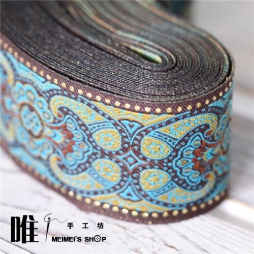 Arabic Style 5cm 7Meter/Lot Zakka Handmade Accessories DIY Polyester Woven Jacquard Ribbon With National Embroidery Ribbon Trim