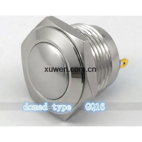 Free shipping 2pcs/Lot GQ16-B/J Flat Round 1NO Momentary 16mm 2 Screw Terminals Stainless Steel Push Button Switch