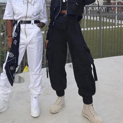 New Cargo pants women High Waist Loose Streetwear Pants Baggy Tactical Trouser Hip Hop Joggers Pants With Two Stitching Pocket