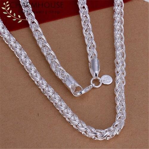 Solid Silver Necklaces For Men Women 8mm Twisted Chain Necklace Collier Fashion Jewelry Accessories Wholesale Bijoux Gifts