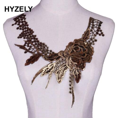 Black Gold Lace Fabric Embroidered Neckline Collar Patchwork Applique Trim Decorated DIY Crafts Cloth Sewing Supplies