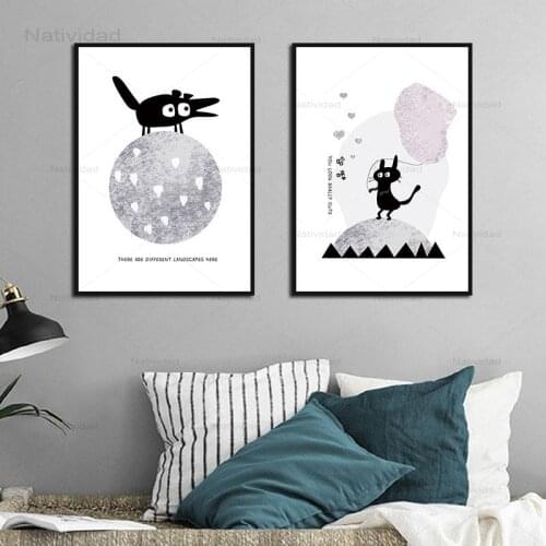 Black and White Pictures Abstract Cat Wall Art Pictures On Canvas Painting Nordic Posters and Prints for Baby Kids Bedroom Decor