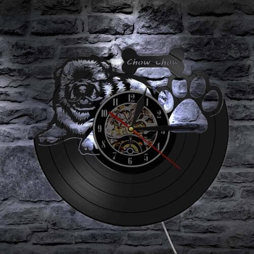 Chow Chow Dog Breed Vintage Vinyl Record Wall Clock Chow Chow Chowdren Whiffet Pet Anmials Decor Wall Clock Gifts For Dog Lover