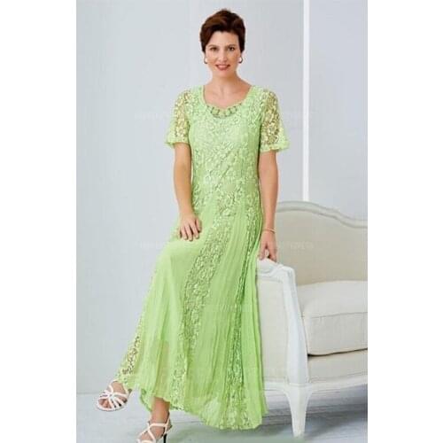 Elegant Tea Length Lace Mother Of The Bride Dresses Scoop Neck Wedding Guest Dress With Sleeves A Line Plus Size Formal Gowns