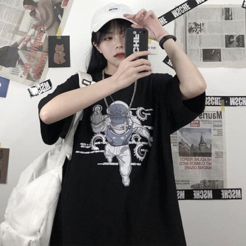 T-shirt Womens T Shirts Short Sleeve Women Clothing футболка топ album clothes streetwear tee vintage black astronaut Printing