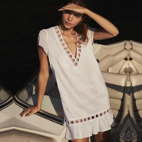 Greek Style Cotton Tunics for Beach Women Swimsuit Cover up Swimwear Cover up Beachwear Pareo Beach Dress Saida de Praia