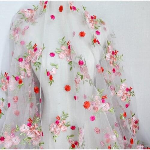 Quality gauze fabric Colour embroidery fabric for dress High end dress wedding dress material