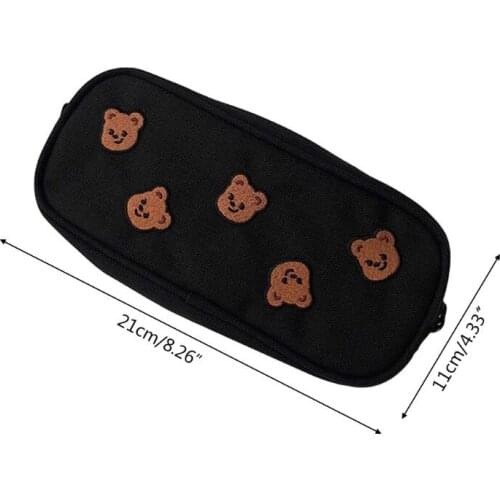 Kawaii Bear Embroidery Canvas Pencil Bag Pen Case Kids Gift Cosmetic Stationery Pouch School Supplies