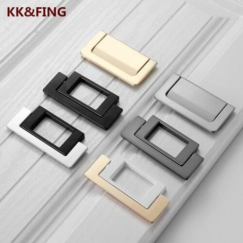 KK&FING Zinc Alloy Cabinet Door Drawer Handles Invisible Concealed Buckle Cabinet Door handle Surface Mounted Simple FLat Knobs