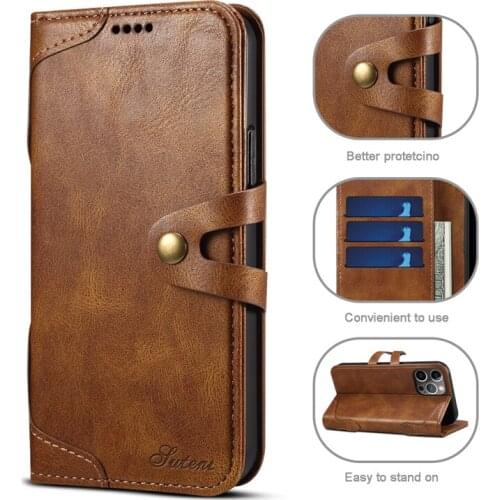 Stand Flip Leather Case for iPhone 12 Pro Max Buckle Card Holders Wallet Case For iPhone 12 Mini Phone Cover