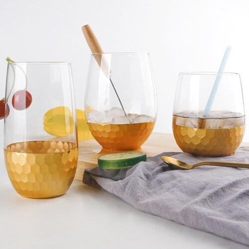 Creative gold-plated glass egg cups polished honeycomb household glass cup juice cup drinkware