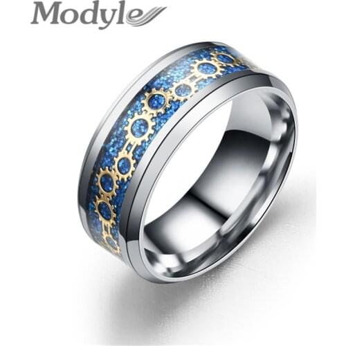 Modyle 3 Colors Vintage Gold Gear Shaped 316L stainless steel Ring Mens Jewelry for Men Wedding Band male ring