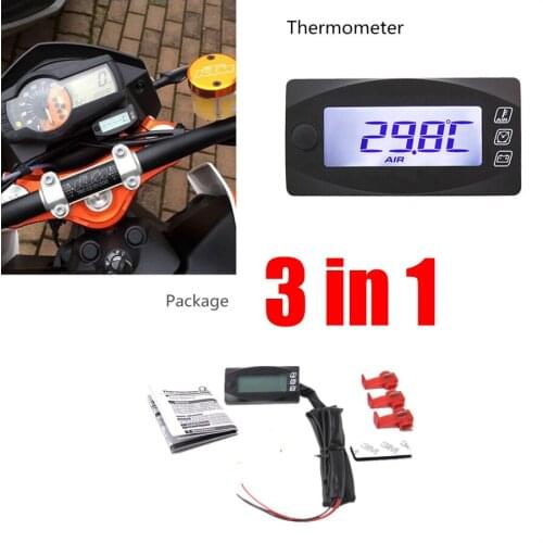 Motorcycle Multi-Function Digital Air Temperature Gauge Universal 3 IN 1 12V DC
