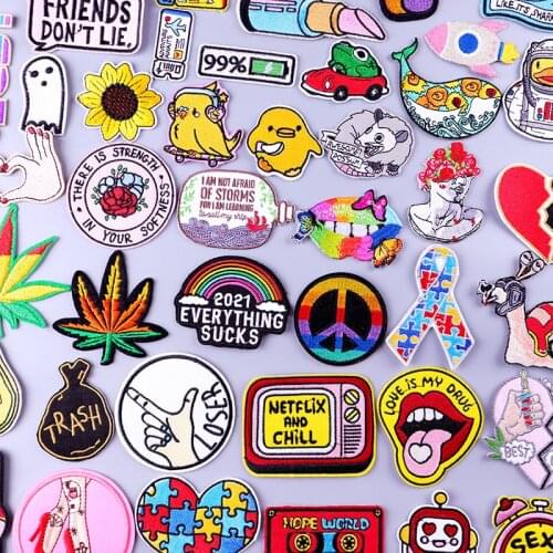Cartoon Patch Bird/Frog Stripe Patches For Clothing Iron On Patches For Clothes Stickers For Diy T-shirt Jean Badges Appliques