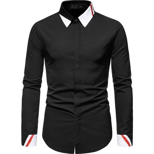 Patchwork Long Sleeve Dress Shirt Men 2021 Fashion Hiddedn Button Up Shirt Men Business Casual Blouse Shirts Camisa Masculina