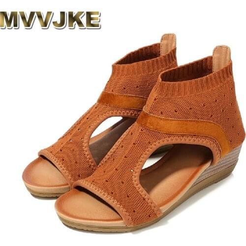 MVVJKENational Wind Bohemia Sandals Spring 2019 Suede Round-Headed Sandals Women Roman Back-heeled Womens Shoes