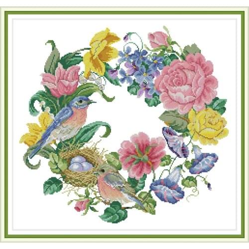 Bird wreath cross stitch kit aida 14ct 11ct count print canvas cross stitches needlework embroidery DIY handmade
