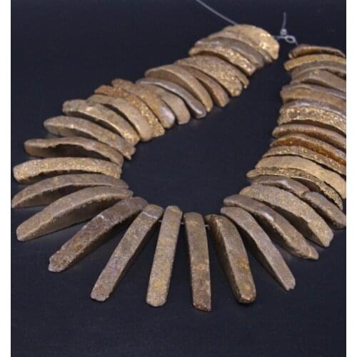 15.5"strand Raw Agates Gold Titanium Top Drilled Slice Point Pendant Beads,Natural Gems Stone Slab Stick Nugget Graduated Beads
