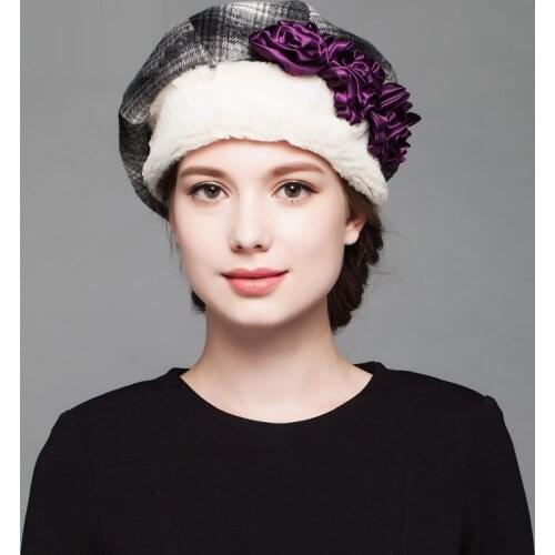 New Arrival Hat Fashion Warm Hat Female Elegant Flowers Wool Hat Girls Octagonal Cap Korean Warm Beret Cap B-7567