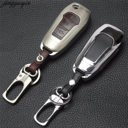 Jingyuqin New Remote 3 Buttons Zinc Alloy+Leather Key Cover Case For Ford Smart Folding Key Mondeo Focus Fiesta Ecosport Kuga