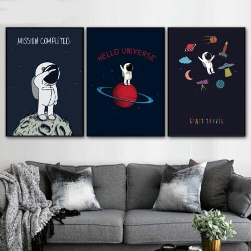Discoverer Astronaut Cute Cartoon Poster Abstract Girls Room Decor Wall Art Canvas Painting Nordic Style Kids Room Decoration