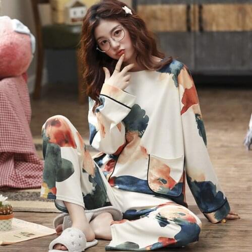Pajamas Long-sleeved Womens Tie-dye Inskawaii Clothes for Autumn and Winter Students Can Wear Home Clothes Spring and Autumn