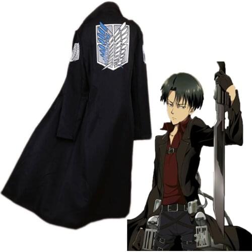 Anime Attack On Titan Cosplay Cloak Coat Levi Ackerman Cosplay Costume Halloween Party Levi Black Cloak Coat