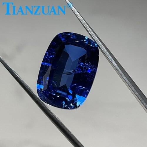 Cushion shape Thailand cut artificial sapphire 34# blue color including minor cracks and inclusions corundum loose gem stone