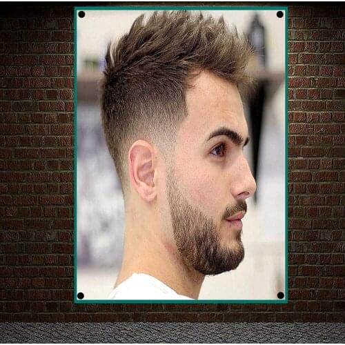 The Classic Pompadour Haircut with Beard Posters Wall Sticker, Tapestry Flag Banner Hair Salon Barber Shop Home Decoration D4