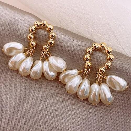 Luxury S925 Metal Geometric Pearl Earrings for Women Fashion Designer Jewelry Party Ladies Unusual Dangle Earring Accessories