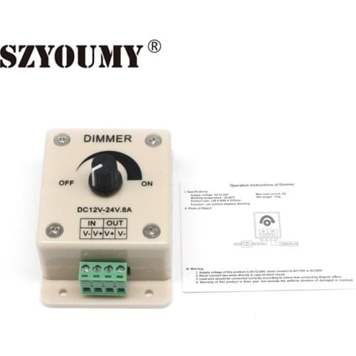 SZYOUMY LED Dimmer Switch DC 12V 24V 8A Adjustable Brightness Lamp Bulb Strip Driver Single Color Light Power Supply Controller
