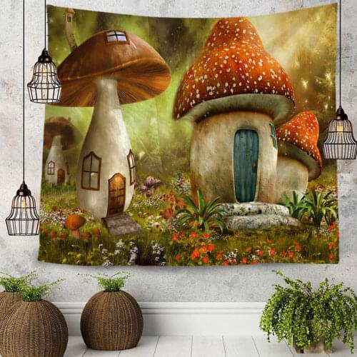 Creative 3D Printing Mushroom House Tapestry Wall Hanging Bed Spread Beach Towel Table Cloth Yoga Mat 250CM*180CM Large Size