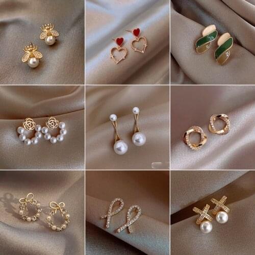 2021 Korean New Simple Geometry Earrings For Women Fashion Temperament Sweet Simulated Pearl Earrings Female Jewelry Wholesale