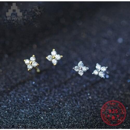 100% Real 925 Sterling Silver Flower Stud Earrings with Shinny CZ Zircon Top Quality Fine Jewelry For Women Girls