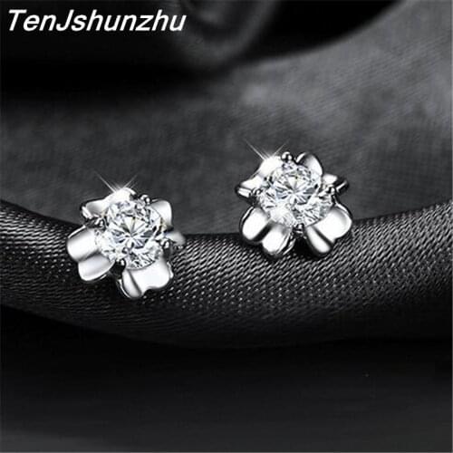 Prevent Allergy 925 Sterling Silver ZirconFlower Stud Earring for women Brincos eh439