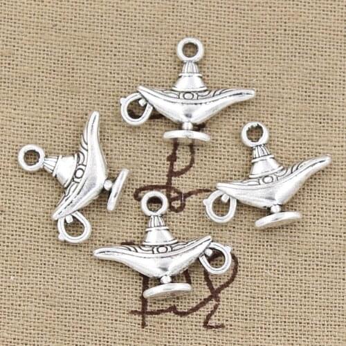 15pcs Charms Aladdin Magic Lamp Genie 22x18mm Antique Silver Color Pendants Making DIY Handmade Tibetan Silver Color Jewelry