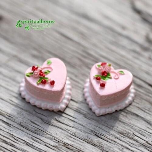 2PCS Flat Back DIY Miniature Artificial Fake Food Heart Style Cake Resin Cabochon Decorative Craft Play Doll House Toy