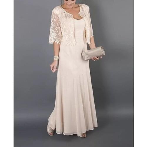2 PCS Mother of the Bride Dresses With Lace Jacket Pink Ruffle Chiffon Mother Wedding Evening Dress Plus Size Party Gown