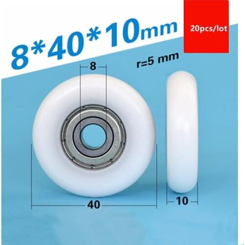 20pcs circular arc plastic coated bearing 628ZZ 628 8*40*10mm guide wheel POM nylon pulley