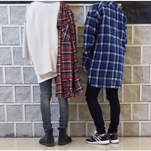 2019 High Street Fog Extened Fancy Mens Dress Shirts Hawaiian Shirt Justin Bieber Men Clothes Tartan Clothing Plaid